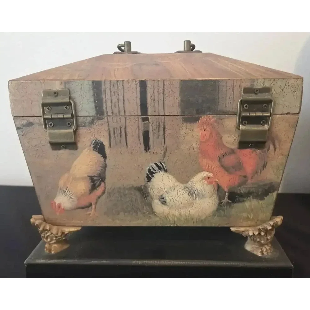Rooster Décor Wooden Box on Stand